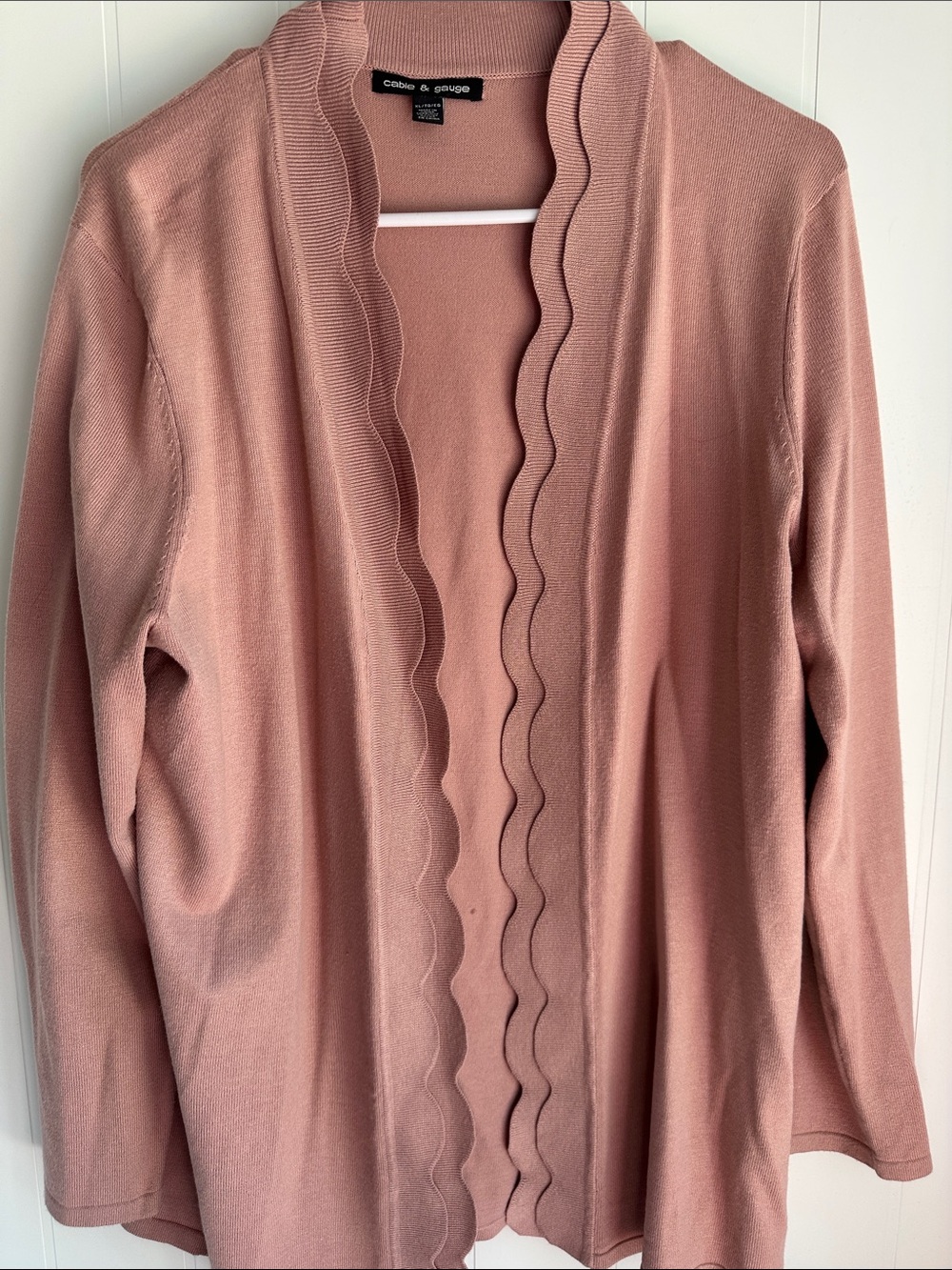 Cable & Gauge Dusty Rose Scalloped Open-Front Cardigan